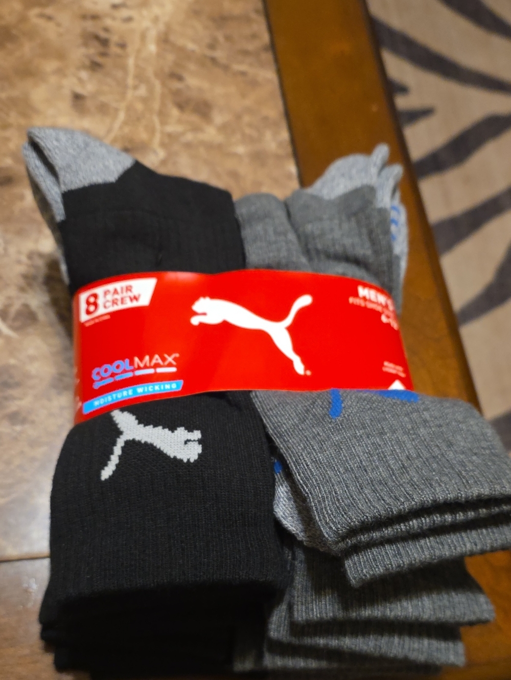 Puma Men's 8-Pair Crew Socks in Black and Gray with Puma Logo